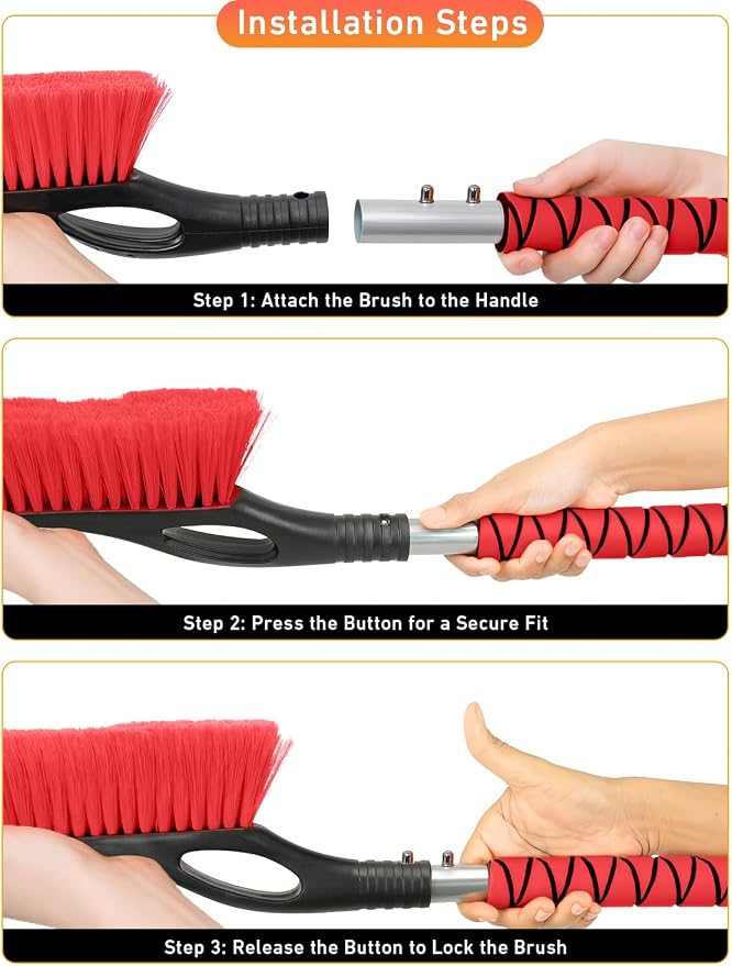 27" Car Snow Brush and Ice Scrapers for Car Windshield (Red- 2 Pack) | Scratch Free Bristle Head Snow Brush & Tough Window Snow Scraper with Aluminium Body