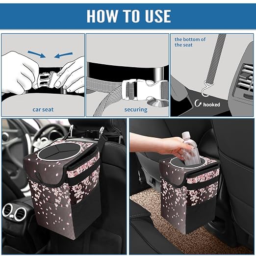 Car Trash Can – Multi-Purpose, Lightweight and Portable with Durable Water-Resistant Coating, No Installation Required, Practical and Ample Capacity, Variety of Colors.Pink Falling Petals