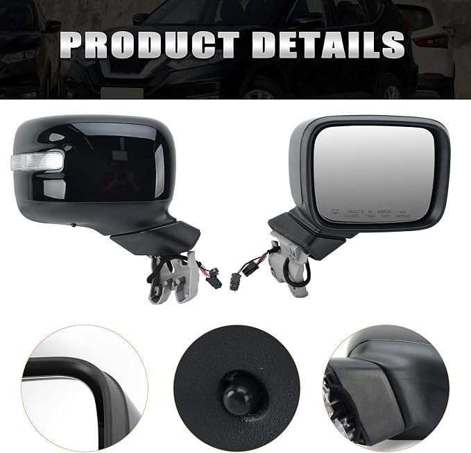Right Passenger Side Mirror Compatible with Jeep Renegade 2015 2016 2017 2018 2019 2020 2021 2022 Door Mirrors Power Heated with Turn Signal Indicator Temperature Sensor Bright Black (7+2 pins)