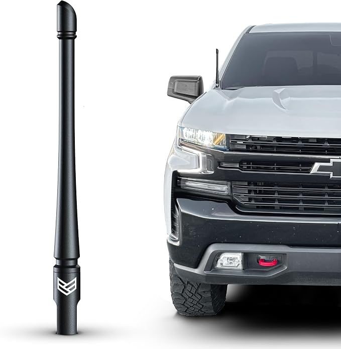 Truck Antenna for Chevy Silverado & GMC Sierra Accessories (2014+) - Carwash Safe Short Replacement Antenna (8 Inch Flexible)