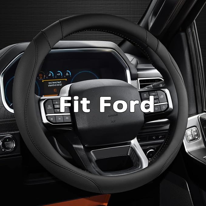 Customized Auto Car Steering Wheel Cover for Ford F-150, F-250, F-350, Expedition (Black)