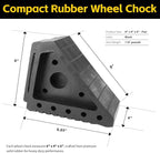 Solid Rubber Wheel Chock 2-Pack | 8" x 4" x 6" Heavy-Duty Tire Stop | Non-Slip Traction Pads | Built-in Handle | All-Weather Vehicle Safety Block | Black | (70472)