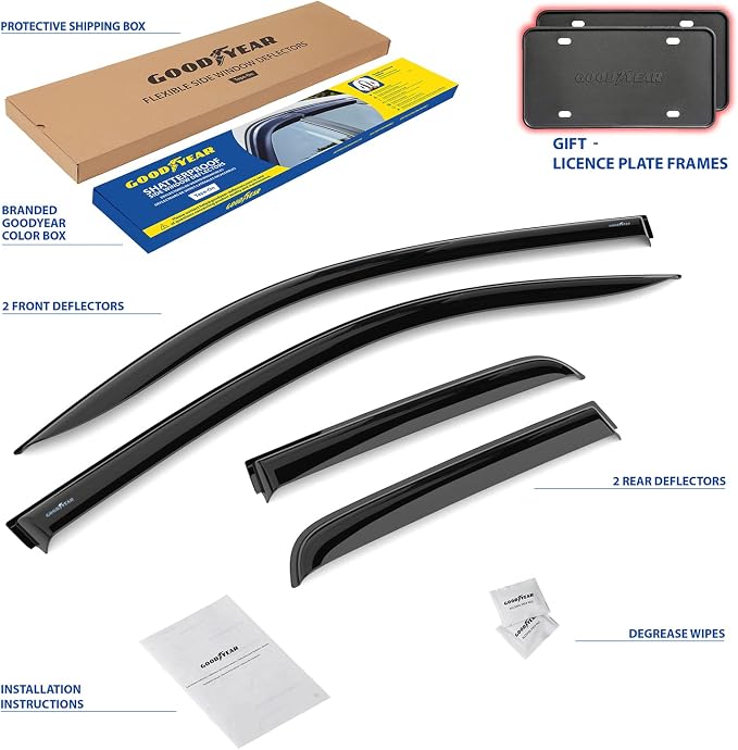Goodyear Shatterproof Window Deflectors for Toyota Tundra 2007-2021 Double Cab, Tape-on Rain Guards, Window Visors, Vent Deflector Visor, Car Accessories, 4 pcs. - GY008930