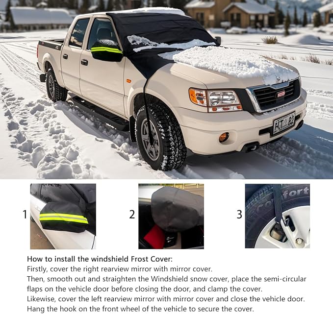 Car Windshield Sun Shade,Two Sided Functional,Windshield Covers for Snow and Ice Windshield Protector for Cars, SUVs, Trucks,Secure Fit Waterproof Frost Cover,Waterproof All Weather