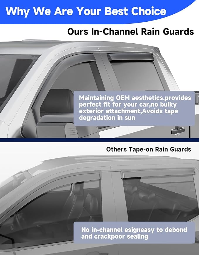 in-Channel Window Rain Guards Fit for Chevy Silverado/GMC Sierra 1500 2019-2026 Crew Cab, Extra Durable Window Visors Vent Visors Window Deflector Vent Shades Car Accessories -4 pcs