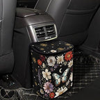 Butterfly Daisy Moon Print Car Trash Can with Lid, Leak Proof Auto Trash Bag Hanging Vehicle Garbage Can Multipurpose Storage Container for Back Seat Road Trip