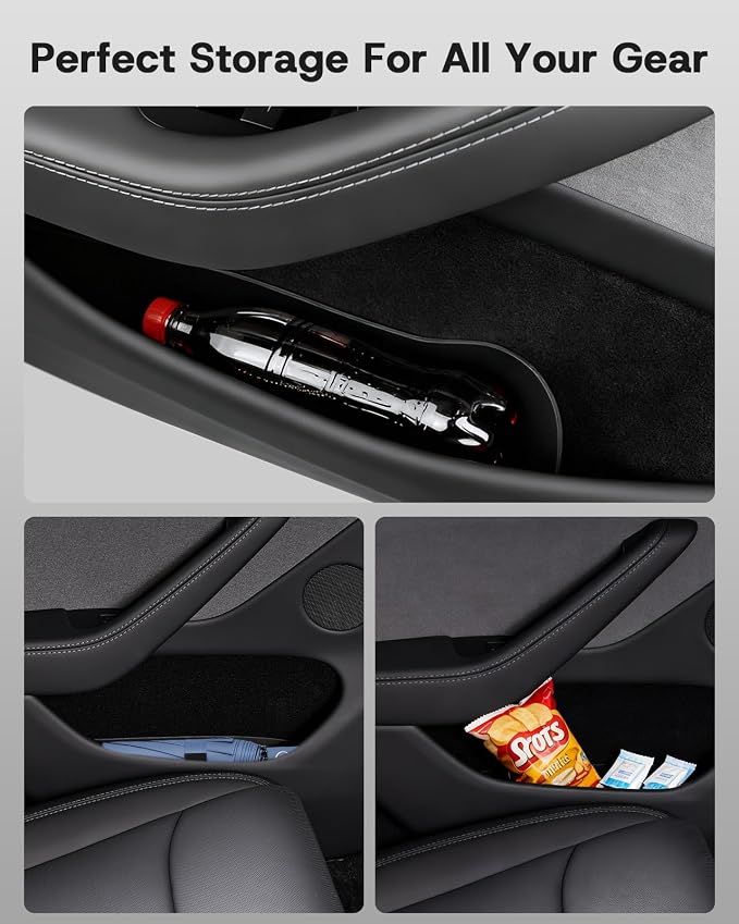 2026 Upgrade Door Side Storage Box for Tesla Model Y Juniper, [Rear Door Emergency Pull Cord & Waterproof & Dustproof] 1:1 Fit Door Pocket Organizer for Tesla Model Y Accessories 2025 2026