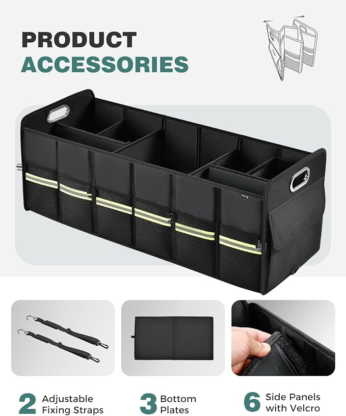 Update Trunk Organizer for Suv, Large Truck Organizer Back Seat Storage Premium, Collapsible Multi-Compartment Car Organizers and Storage Waterproof