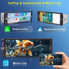 6.9" Single DIN Car Radio with Wireless Apple CarPlay, Car Bluetooth 5.2, AM FM Radio, IPS Touchscreen 1280x480, Backup Camera, Type-C Fast Charging, USB, 180W Subwoofer, Android Auto, GPS Navigation