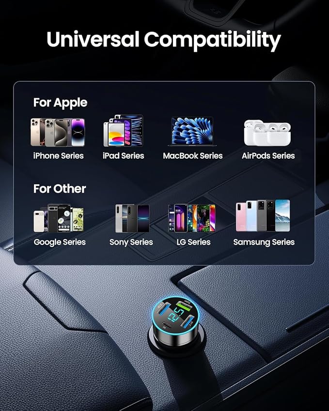 88W Car Charger Super Fast Charging Cigarette Lighter USB Phone Accessories Charger Adapter with QC USB c Type c PD Universal Quick Charge Multi 4 Port for 12-24v Car Cigarette Lighter Plug