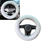 Fluffy Steering Wheel Cover for Women Fuzzy Steering Wheel Cover Winter Warm Faux Wool Plush Car Wheel Cover Furry Steering Wheel Protector Universal Fit 15 Inch (White)