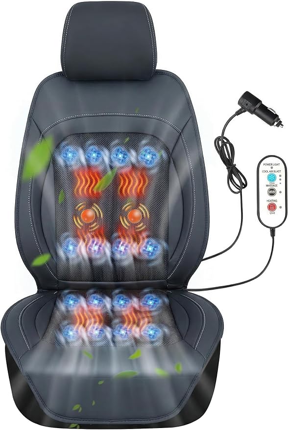 Cooling Car Seat Cushion with Massage, 3-in-1 Ventilated Car Seat Cover, 12V Cooling Seat Cover for Front Seat, Universal Car Seat Cooler for Car, SUV, Truck (Black-2)