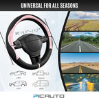 Steering Wheel Cover, Pink Patterned & Black Leather Patchwork Design, Universal Fit 14.5"–15.5", Anti-Slip, Odor-Free, Soft PU Grain Leather, Durable Grip Car Accessory for Girls & Women
