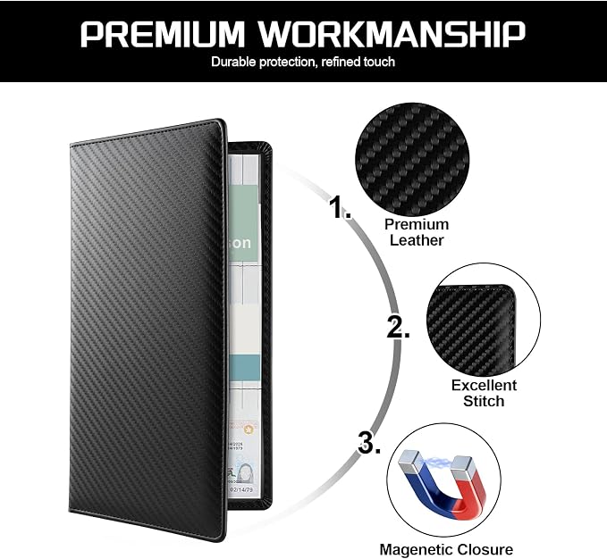 1Pack Car Registration and Insurance Holder,Car Document Holder for Cards License with Magnetic Shut,Vehicle Glove Box Car Organizer for Documents, Cards, License(Carbon Fiber Black)
