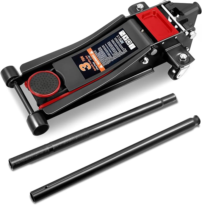 DNA Motoring Floor Jack 3 Ton (6000 lbs) Capacity, Fast Lift Service Jack Low Profile Steel Heavy Duty Hydraulic Car Jack, Lifting Range 3"-20", Black, TOOLS-00475-BK