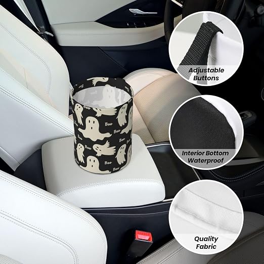 Ghost Pattern Car Trash Can Small Portable Car Garbage Bag for Back Front Seat RV's Camping Accessories