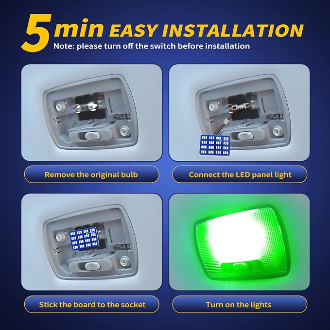 Car Interior LED Lights Accessories with 194 168 T10 / BA9S / DE3175 6418 211-2 578 Festoon Adapters, 48-SMD Panel Lamps for Dome Map Door Trunk Courtesy License Plate Lights (Green)