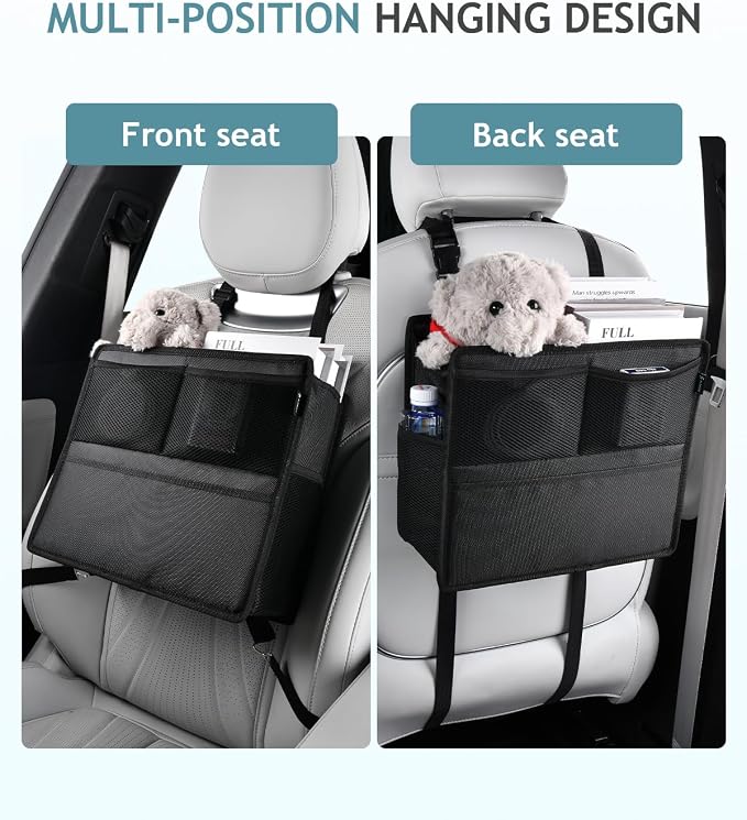2 Pack Car Backseat Organizer and Trash Can 2-in-1, Premium Hanging Front and Seat Back Organizer, Waterproof Organizer Storage Upgraded for Car Truck SUV