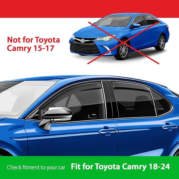 Goodyear Shatterproof in-Channel Window Deflectors for Toyota Camry 2018-2024, Rain Guards, Window Visors for Cars, Vent Deflector, Car Accessories, 4 pcs - GY003450LP
