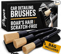 Car Detailing Brush Set, 3 Pack Interior and Exterior Detail Brushes, with Soft Boars Hair Bristles for Auto Interior & Exterior - for Cleaning Leather Seats, Air Vents, Wheels & Emblems