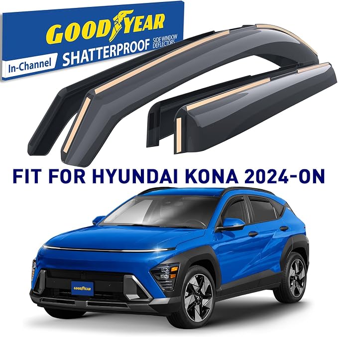 Goodyear Shatterproof in-Channel Window Deflectors for Hyundai Kona 2024-2026, Rain Guards, Window Visors for Cars, Vent Deflector, Car Accessories, 4 pcs - GY008074