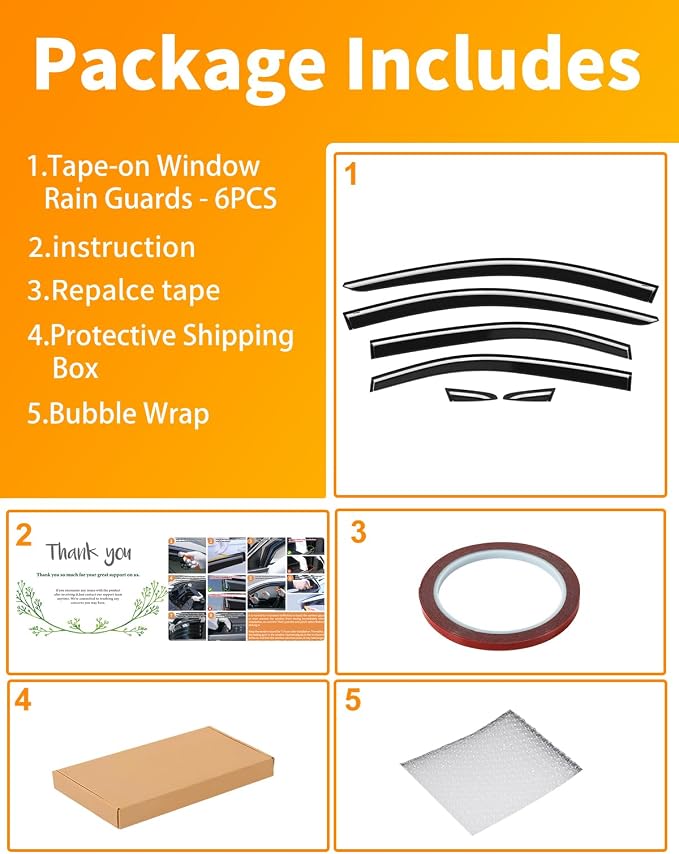 Rain Guards Fit for 2020-2026 Toyota Corolla Sedan, Out-Channel Low-Profile 6PC Window Rain Guard Side Window Visors Extra-Thick Vent Visor Window Deflectors Tape-on Vent Shades Car Accessories