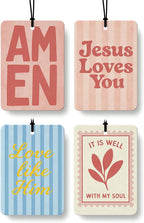 Pink Boho Christian Car Air Freshener 4 Pcs Coconut Scented, Jesus Loves You Car Accessories Mirror Decor, Inspirational Religious Hanging Air Freshener for Cars Closet Drawer Books Kids Room