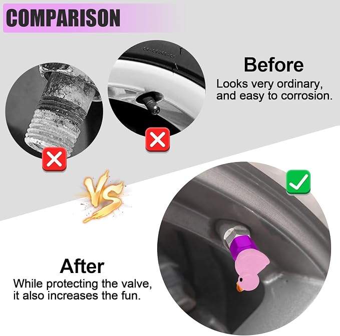 4 Pack Cute Duck tire Valve caps, Glow in The Dark Tire Valve Caps, Interesting and Practical Tire Decoration, Can be Used for Cars, Motorcycles, Trucks, and Bicycles.(Pink)