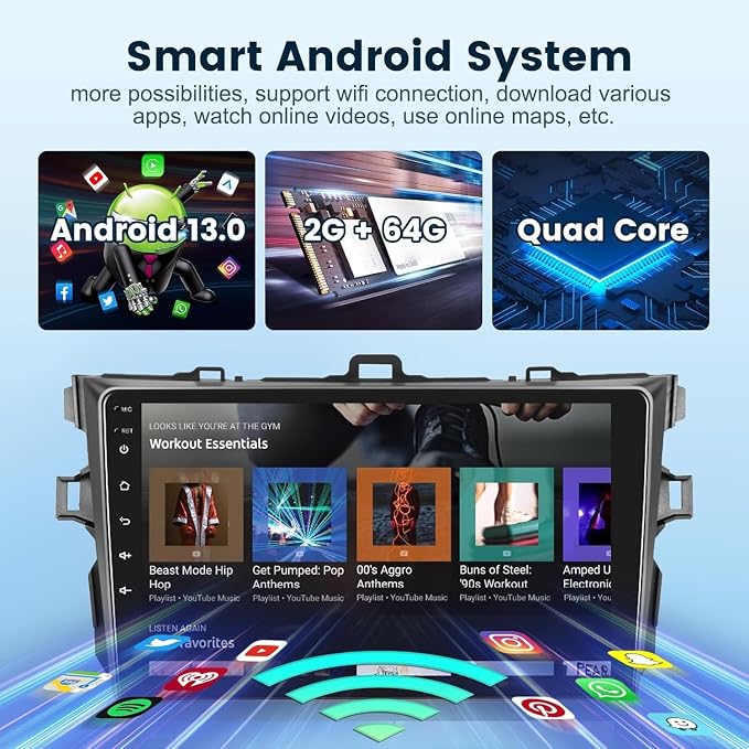 2G+64G Android Car Stereo for Honda CRV 2007-2011 with Wireless Carplay/Android Auto with WiFi GPS Navigation, 9" Touchscreen Bluetooth Car Radio Support USB FM/RDS EQ HD Backup