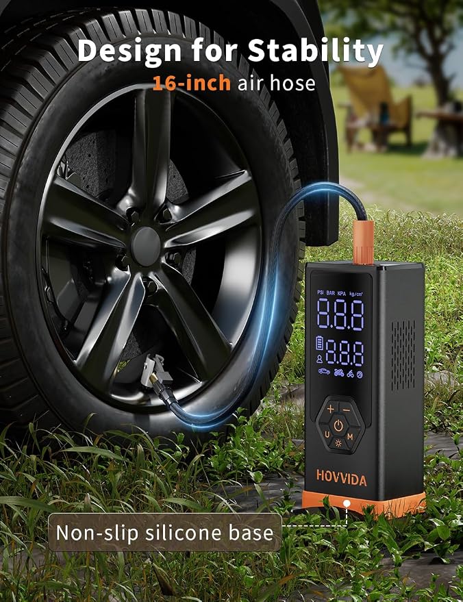 Tire Inflator Portable Air Compressor, Air Pump for Car Tires, 7800 mAh Battery, 12V DC, 150 PSI, 40L/min Air Flow, Fast Inflation, Portable air pump for MPV, SUV, Car, Motorcycle, Bike, Ball
