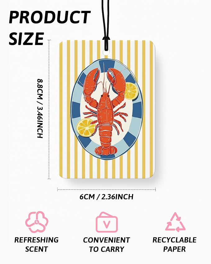 Coastal Beach Car Air Freshener 4 Pcs Coconut Scented, Summer Lemon Lobster Sardine Martini Car Accessories Mirror Decor for Women, Beachy Hanging Air Freshener for Cars Closet Drawer Books