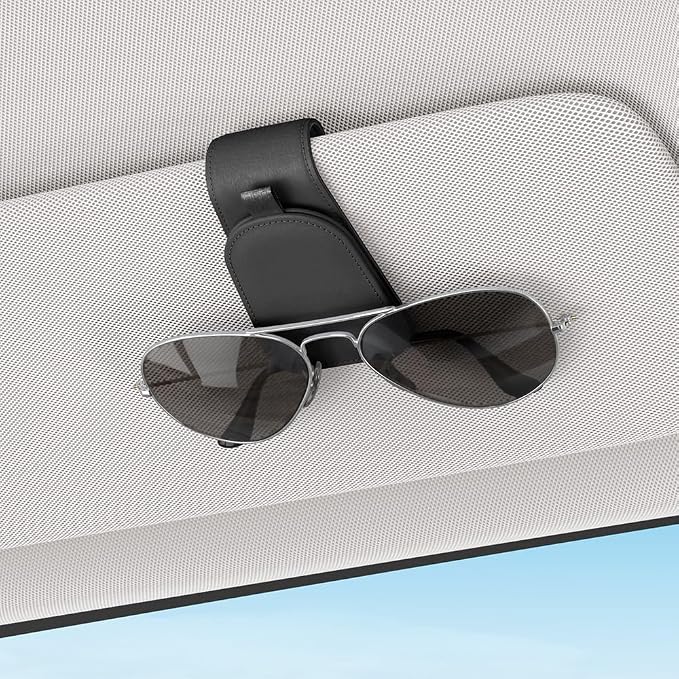 Sunglass Holder for Car Visor, Black, 2 Packs | Suede Cloth, Magnetic, Organizer for Car Accessories