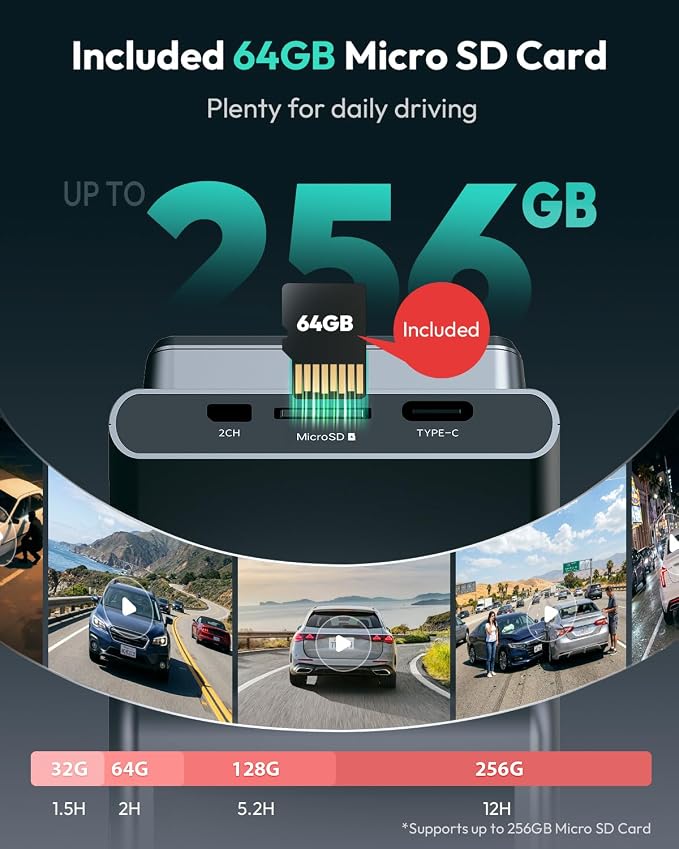 G300 Plus 4K Dual Dash Cam Front and Rear [2026 Upgraded], STARVIS 2 Sensor, 64GB Card Included, Voice Control, 5GHz WiFi Dashcam Front and Rear Camera, GPS,WDR Night Vision,24H Parking Mode