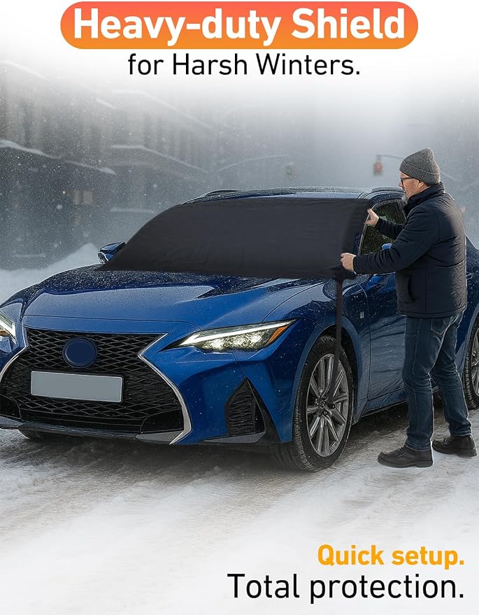 Car Snow Cover Compatible for Lexus is 300 | Windshield Cover for Ice and Snow with S-Hook Straps | Heavy-Duty 600D Oxford Winter Car Cover, Waterproof & Anti-Slip