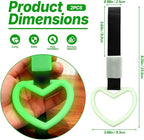 2 Pcs Heart Shaped Car Handle Strap – Drift Charm Rear Bumper Warning Ring Decor for Car Interior Exterior, Subway Bus Handle Accessory, Cute Heart Car Decor Gift for Women & Men (Luminous Green)