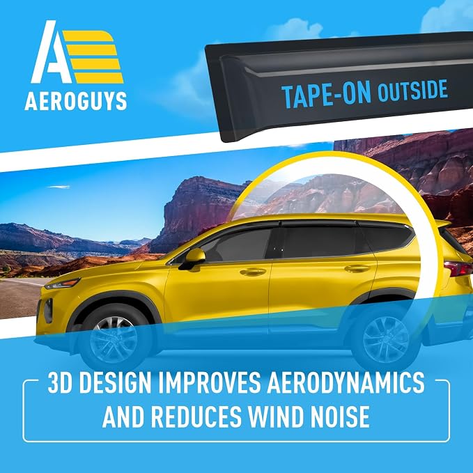 Extra Durable Window Deflectors Tape-On Window Visors Rain Guards Fit for Hyundai Santa Fe 2019-2023, Sun Visors, Wind Vent for Shades, Exterior Car Accessories - 6 pcs. AG0955