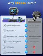 96W FM Transmitter Bluetooth 6.0 Car Adapter Aux with 3 Charging Ports【PD 60W & 2 * 18W】【Air Vent Installation for Safe】 Deep HiFi Bass Player Wireless Radio Fun Car Accessories Gift Set