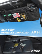 Sun Visor Organizer Compatible with 2018-2026 Wrangler JL & Gladiator JT Passenger's Side, Front Tactical Visor Storage Cover Molle Webbing Visor Storage Holder Pouch, Multi-Pocket Net Zipper