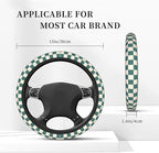 Dark Green Steering Wheel Cover for Women, Universal Auto Steering Wheel 14-15 Inch Car Interior Accessories with 2PCS Car Coasters, Suitable for Men and Women
