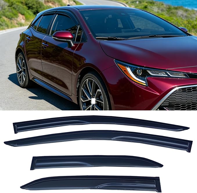 Tape-on Rain Guards Wind Deflectors for Toyota Corolla Hatchback 2019-2026,Front & Rear Window Vent Visors,4 Piece Set,Smoke Tint