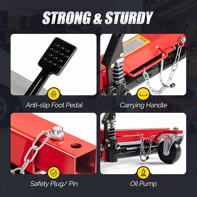 Car Wheel Dolly Jack Set of 2, Hydraulic 3000-lbs Car Skates, 12'' Wheel Vehicle Positioning Jack, Heavy Duty Rollers with Foot Pedal for Tire Auto Repair Moving, Red