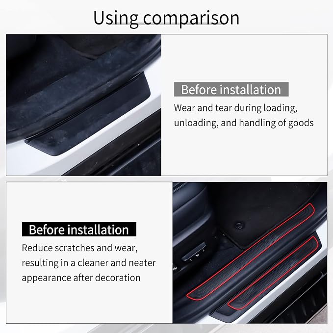 Car Door Threshold Protection, 4PCS Door Edge Step Dust Shield Cover, Door Width 19.8x1.57inch Car/SUV Universal Rubber Scratch Resistant Exterior Accessories (Red borde)