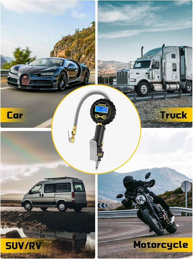 Digital Tire Inflator with Pressure Gauge, 200 PSI Heavy Duty Air Compressor Accessories, with 14'' Steel-Braided Hose Lock on Air Chuck and Quick Connect Coupler