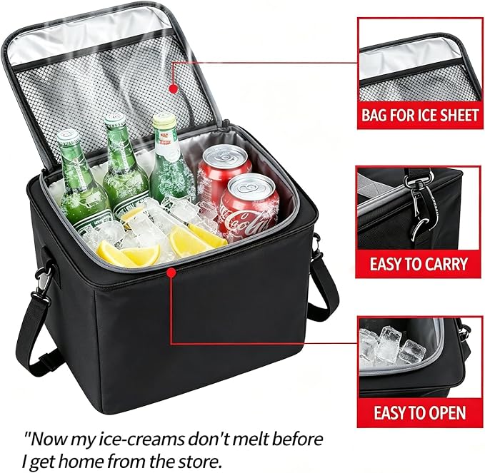 Car Trunk Organizer with Removable Cooler Bag - Collapsible Multi-Compartment Storage for SUV Truck Groceries Camping, Durable Nylon Auto Cargo Organizer (Black)