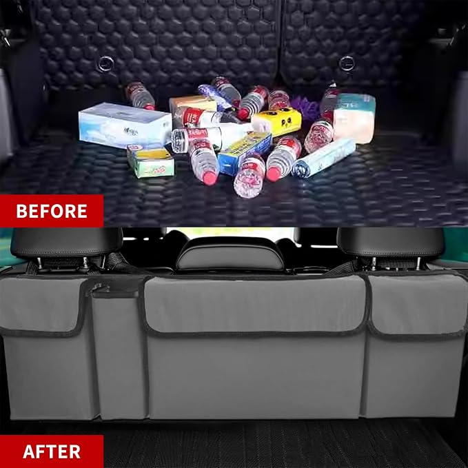 Car Trunk Organizer, Backseat Hanging Large Storage with Adjustable Straps,Waterproof PVC Collapsible Cargo Bag, Car Interior Accessories for Auto SUV MPV (Gray)