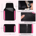 Faux Leather Steering Wheel Cover and Waterproof Car Floor Mats,Universal Car Combo Fit for 95% Sedan,SUV,Cars,14.5-15inch Sporty Anti-Slip Safety Comfortable Design(Black＆Pink)