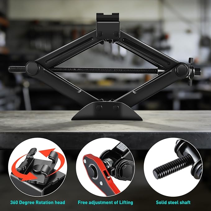 Scissor Jack for Car, 1.5 Ton (3,306 lbs) Scissor Lift Jack with Labor-Saving Ratchet Wrench for Most Cars, 4'' - 15.2'' Lifting Range, TOOLS-00282