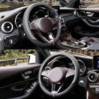 Breathable Steering Wheel Cover Microfiber Leather with Center Mark Design Universal Medium Size 14 1/2-15 Inch Gray and Black