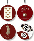 Red Leopard Print Orange Car Air Freshener 4 Pcs, Cheetah Print Lucky 8 Ball Poker Round Hanging Air Freshener for Cars Closet Drawer Books, Red Cheetah Car Accessories Mirror Decor for Women