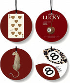 Red Leopard Print Orange Car Air Freshener 4 Pcs, Cheetah Print Lucky 8 Ball Poker Round Hanging Air Freshener for Cars Closet Drawer Books, Red Cheetah Car Accessories Mirror Decor for Women